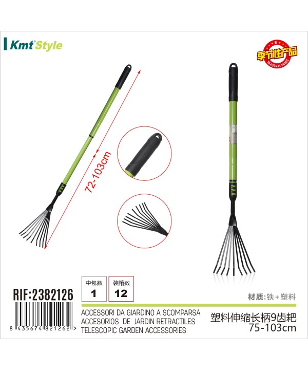 Rastrello da Giardino con Manico Telescopico 72 a 103cm Attrezzi da Giardinaggio