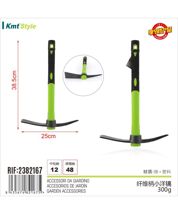 Piccone da Giardino a 2 Punte con Manico Antiscivolo in Gomma Lunghezza 38.5cm x 25 cm Attrezzi da Giardinaggio