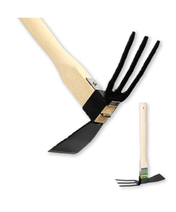 Zappa a Doppia Testa in Acciaio con Manico in Legno L38 x W6.5 x H23.5cm Strumento di Trapianto di Giardino Domestico
