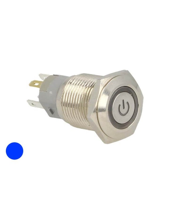 Interruttore Pulsante Bilanciere Acciaio Inossidabile Rotondo 5 Pin Con Spia Led Blue 12V Auto Barca Foro 16mm