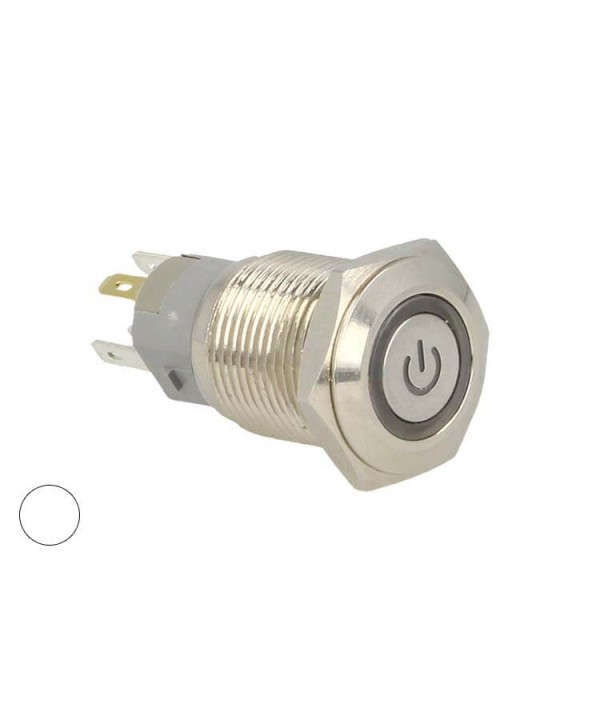 Interruttore Pulsante Bilanciere Rotondo 5 Pin Metallo Con Spia Led Bianco Freddo 12V Auto Barca Foro 16mm