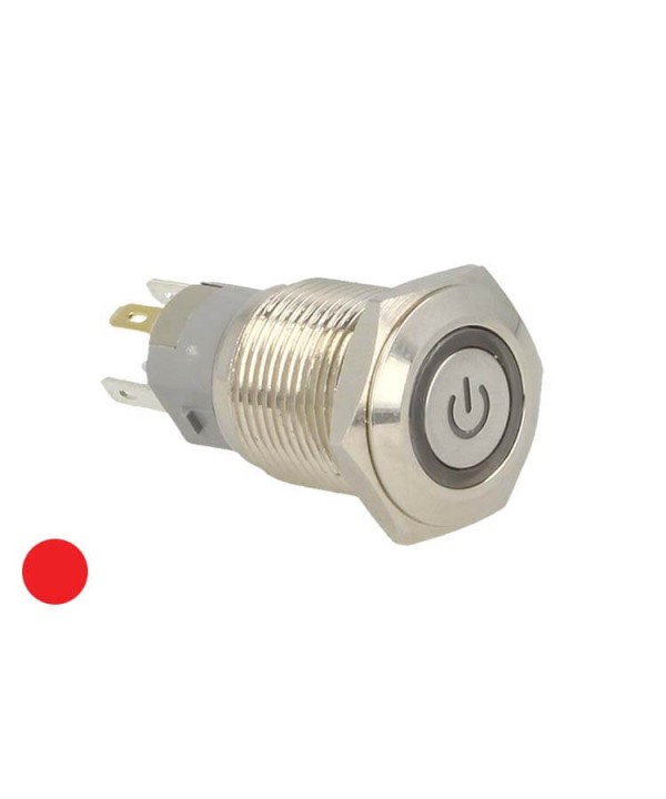 Interruttore Pulsante Bilanciere Rotondo 5 Pin Acciaio Inossidabile Con Spia Led Rosso 12V Auto Moto Foro 16mm