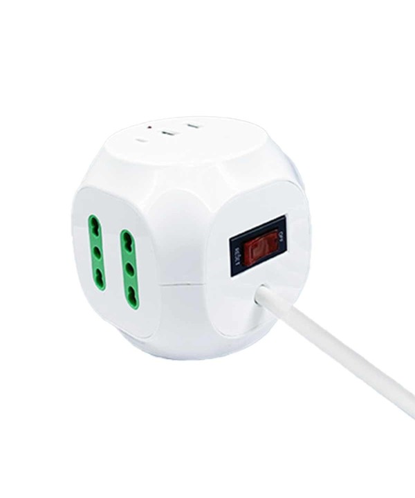 Multipresa Cubo 8 Posti 4 Prese 10/16A + 1 Presa Bipasso Schuko + 2 USB + USB C 3.0 con Interruttore Spina 10A Cavo 1.5m Bianco