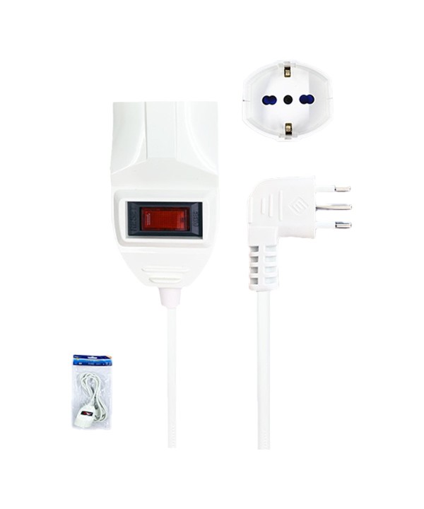 Prolunga Elettrica Lineare Con Interruttore 10M 3X1mm Spina Italiana 10A Presa Bipasso Schuko 10/16A Max 2300W