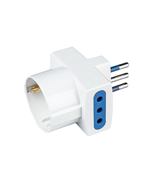 Adattatore Tripla Spina 10A 2 Prese Italiane 10A + 1 Presa Schuko 10A Bianco