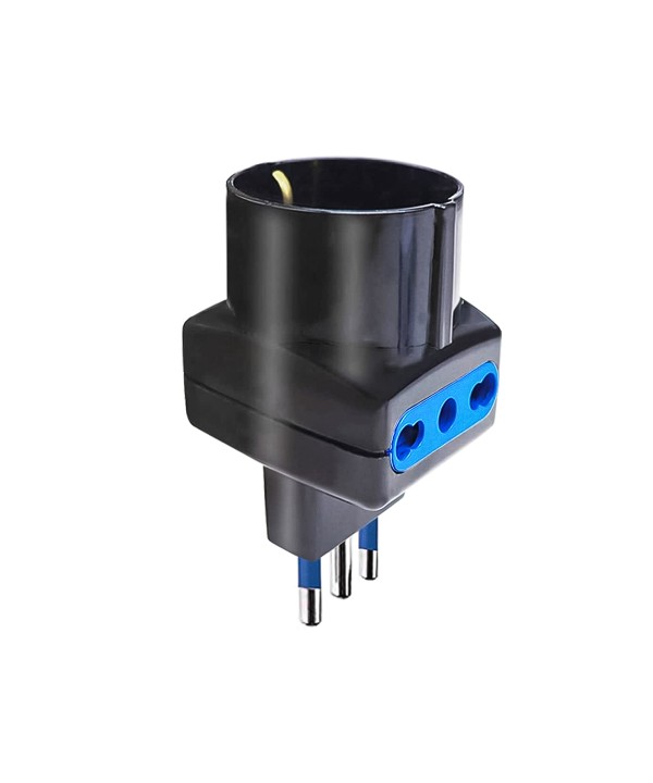 Adattatore Tripla Spina 16A 2 Prese BiPasso 10/16A + 1 Presa Schuko 10A Nero