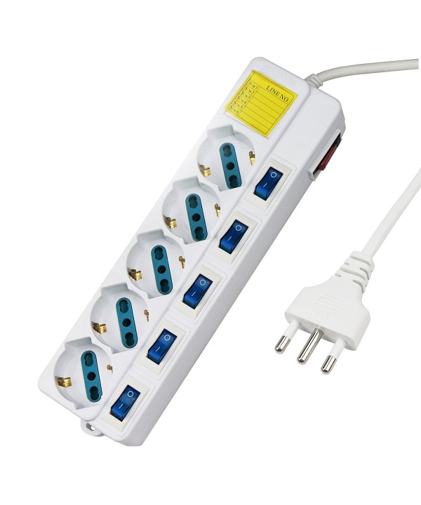 Multipresa Ciabatta Elettrica Con 5 Posti Prese Schuko 10/16A + 6 Interruttori On Off Indipendente Cavo Da 1,5 Metri