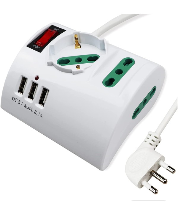 Multipresa da Scrivania con 3 Prese USB Max 3,1A Spina 10A 3 Prese Bipasso Con Interruttore XSL2602A