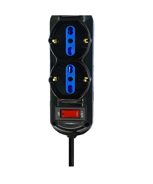 Multipresa Ciabatta Elettrica a 6 Posti 4 Prese 10A/16A + 2 Presa 10A/16A Bipasso Schuko con Interruttore e Spina 10A Cavo 5m Nero