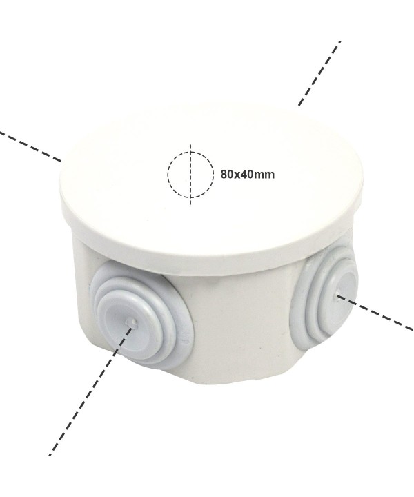 Scatola Di Derivazione Da Parete Stagna IP44 Con 4 Uscite Passacavi Tonda D80X40mm Coperchio A Pressione
