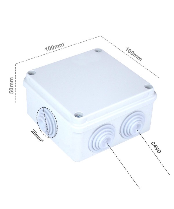 Scatola Di Derivazione Da Parete Stagna IP55 Con 6 Uscite Passacavi 100X100X50mm Coperchio Con Viti