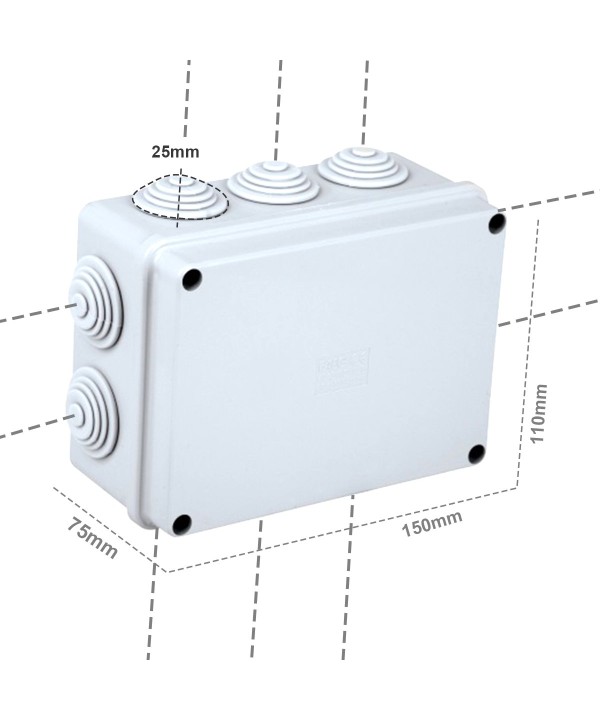 Scatola Di Derivazione Da Parete Stagna IP55 Con 10 Uscite Passacavi 150X110X75mm Coperchio Con Viti