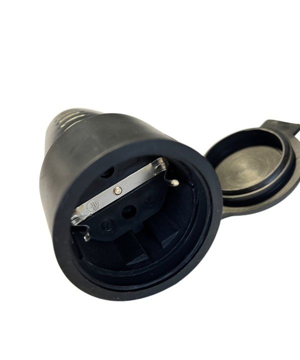 Presa Schuko Volante Con Contatto Messa A Terra Femmina IP44 Gomma AntiSpruzzo Con Copperchio 16A/250v Nera