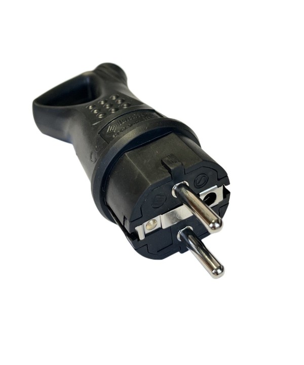Spina Schuko Volante Gomma Con Contatto Messa A Terra 16A/250v IP44 Con Maniglia Nera