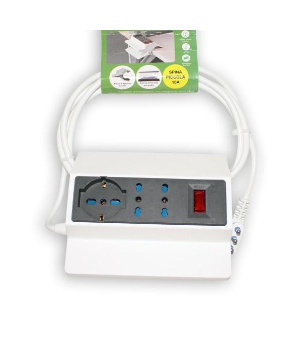 Multipresa da Tavolo con Morsa Spina 10A 2 Prese Bipasso 10/16A + 1 Presa Schuko Cavo 3X1mm Lunga 2M Interruttore Incluso