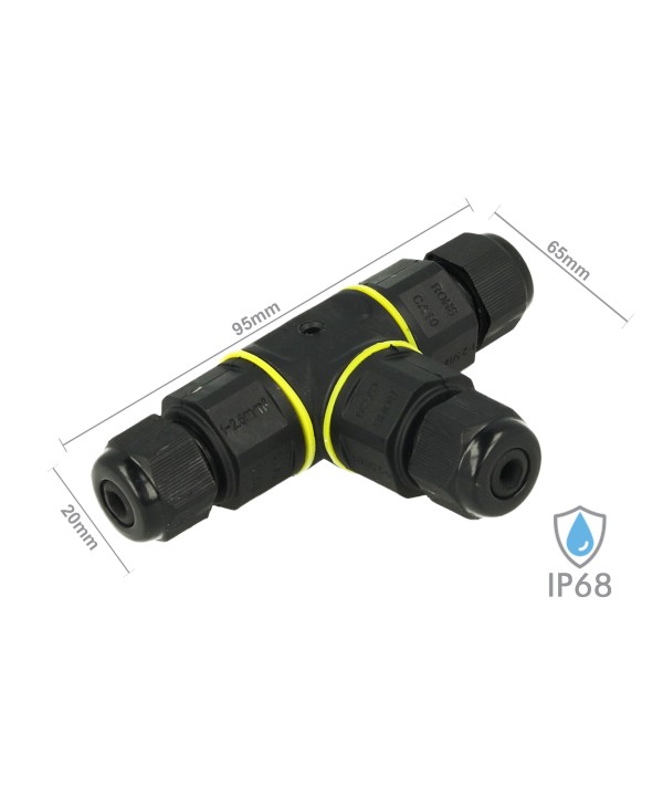 Connettore Manicotto di Collegamento IP68 Forma T Cavo Raccordo Impermeabile 3 Poli Max Sezione 1,5mmq