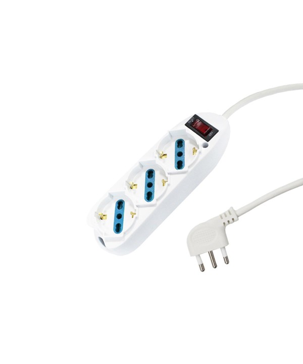 Multipresa Ciabatta Elettrica Cavo 5M Con 3 Posti Prese Universale 10/16A Schuko e Interruttore Spina 10A Laterale Bianco