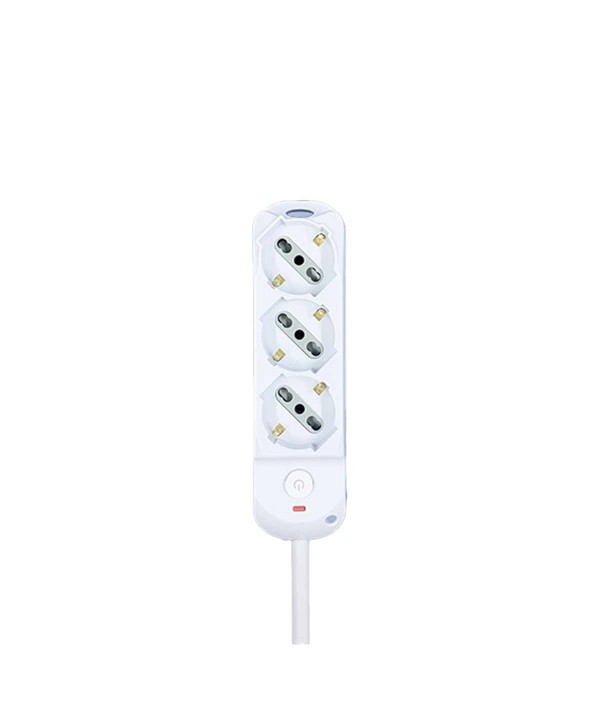Multipresa Ciabatta Elettrica a 3 Posti 3 Prese Bipasso Schuko 10A/16A con Interruttore e Spina 10A Cavo 1.5 metri Bianco
