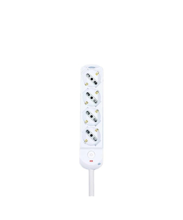 Multipresa Ciabatta Elettrica a 4 Posti 4 Prese Bipasso Schuko 10A/16A con Interruttore e Spina 10A Cavo 1.5 metri Bianco