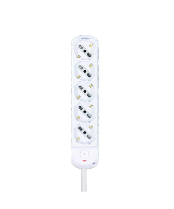 Multipresa Ciabatta Elettrica a 5 Posti 5 Prese Bipasso Schuko 10A/16A con Interruttore e Spina 10A Cavo 1.5 metri Bianco