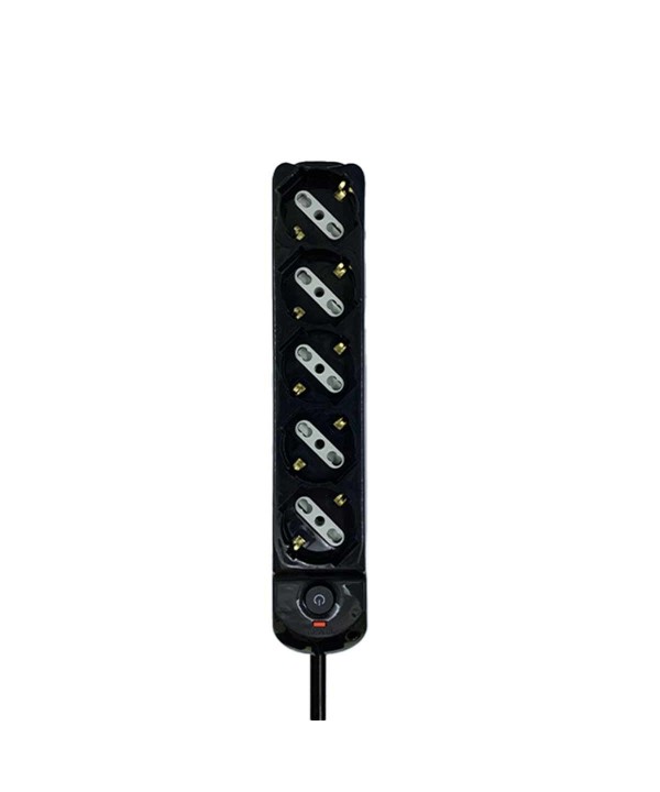 Multipresa Ciabatta Elettrica a 5 Posti 5 Prese Bipasso Schuko 10A/16A con Interruttore e Spina 10A Cavo 1.5 metri Nero