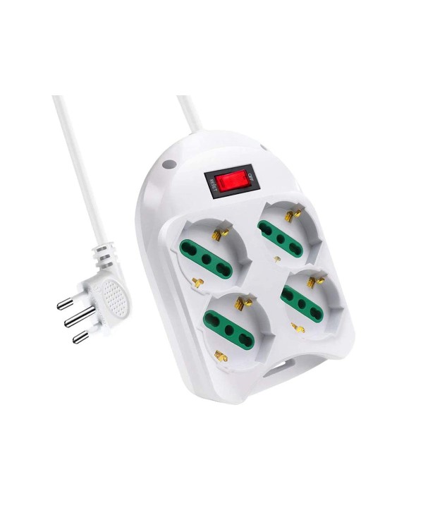 Multipresa Ciabatta Elettrica Con 4 Prese Schuko 10/16A Interruttore Spina 10A Laterale Cavo 1,5M Bianco