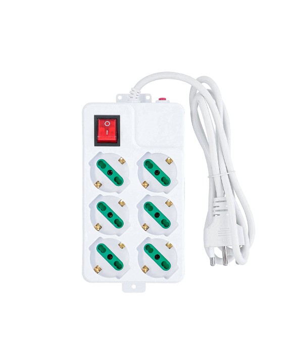Multipresa Ciabatta Elettrica Con 6 Prese Schuko 10/16A Interruttore Spina 16A Cavo 1,5M Bianco