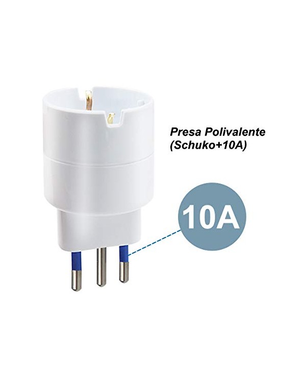 Adattatore Spina Elettrica 10A 2P+T Con 1 Presa Schuko 10A 250V Bianco Max 1500W XSL1101