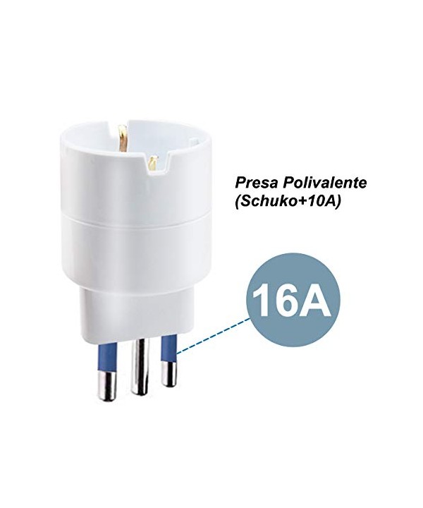 Adattatore Spina Elettrica 16A 2P+T Con 1 Presa Schuko 16A 250V Bianco Max 1500W XSL1102