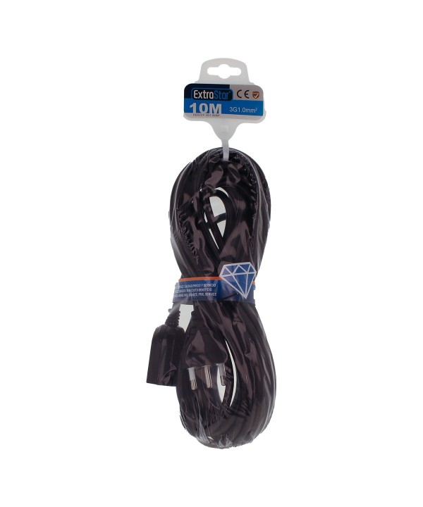 Prolunga Lineare Colore Nero 10M 3X1.0mm Spina Italiana 16A Presa Bipasso 10/16A Max 3500W