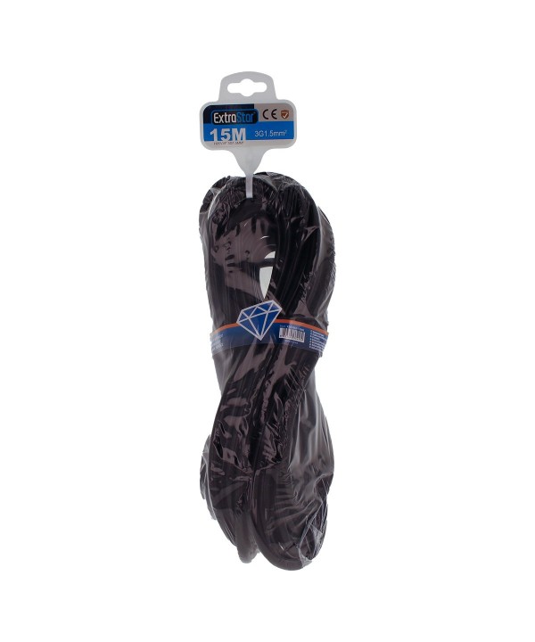 Prolunga Lineare Colore Nero 15M 3X1.5mm Spina Italiana 16A Presa Bipasso 10/16A Max 3500W