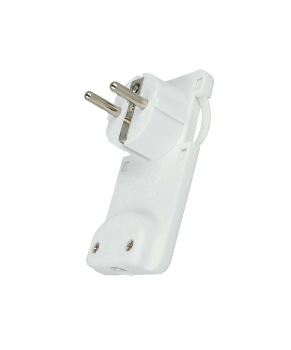 Spina Schuko Piatta Salvaspazio Bianco 16A 250V Uscita Cavo 90 Gradi