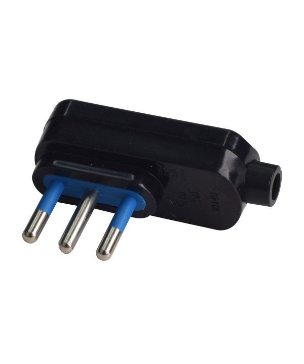 Spina Elettrica Piatta Salvaspazio Laterale 2P+T 10A 25V Max 1500W Spina Piccola 10A Nero