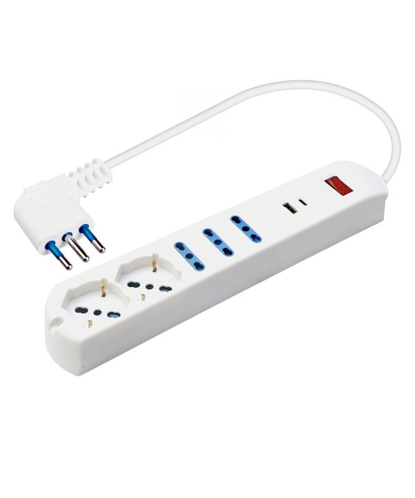 Multipresa 5 in 1, USB A + C + 3 Prese per Schuko / Bipasso / EU 1.5m