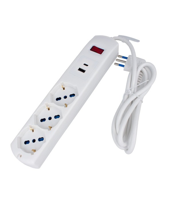 Multipresa 7 in 1, USB A + C + 3 Prese per Bipasso + 2 Schuko/ EU 1.5m