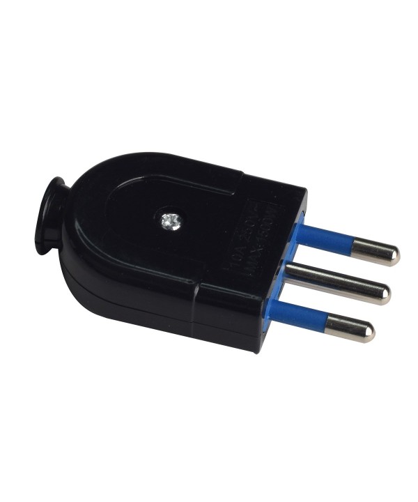 Spina Elettrica Piatta Salva Spazio 2P+T 10A 250V Max 1500W Nero