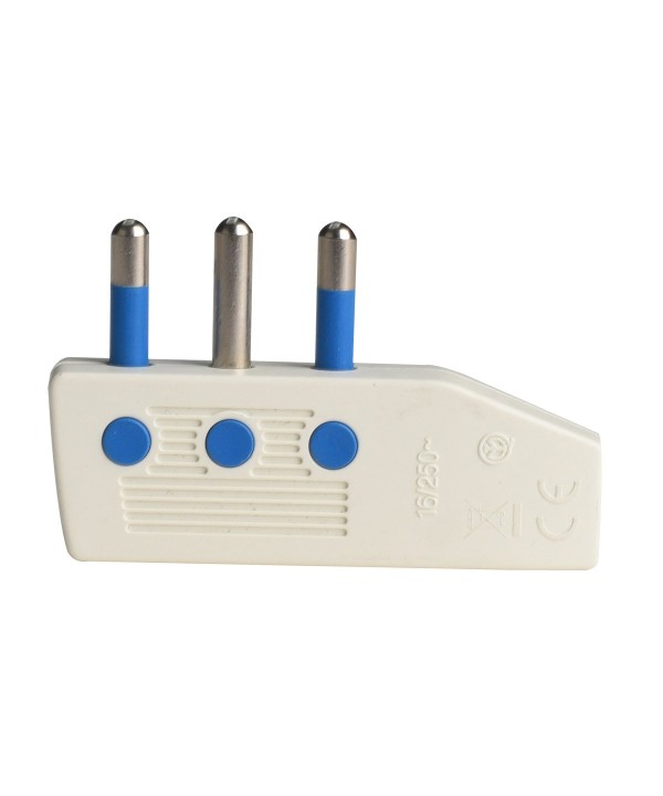 Spina Elettrica Piatta Salvaspazio Laterale 2P+T 16A 250V Max 1500W Uscita Cavo 90 Gradi Bianco