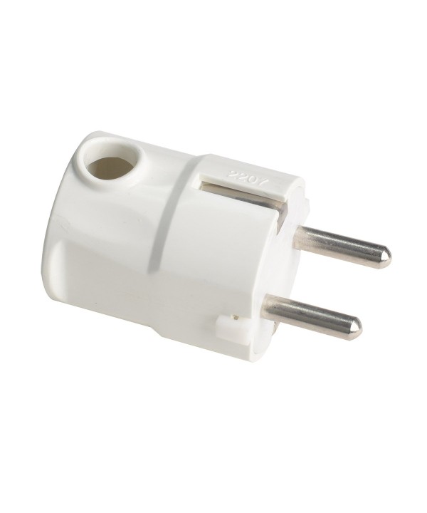 Spina Elettrica Schuko 16A Standard Tedesca Salvaspazio con Uscita Cavo a Laterale 90 Gradi Bianco