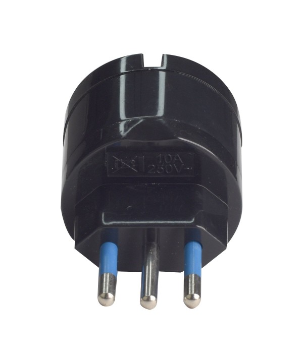 Adattatore Spina Elettrica 2P+T 10A con 1 Presa Schuko 16A / Italiano 10A 2P+T 250V Max 1500W Nero