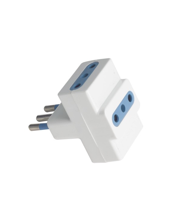 Adattatore Tripla Spina Elettrica 2P+T 10A con 3 Presa 10A 2P+T 250V Max 1500W Bianco