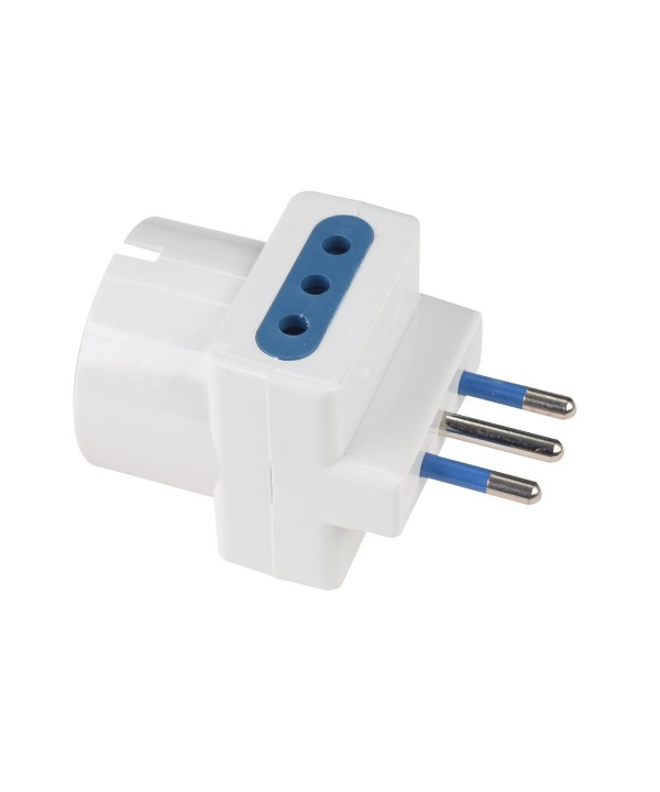 Adattatore Tripla Spina Elettrica 2P+T 10A con 2 Presa 10A 2P+T e 1 Presa Ita 10A / Schuko 16A 250V Max 1500W Bianco