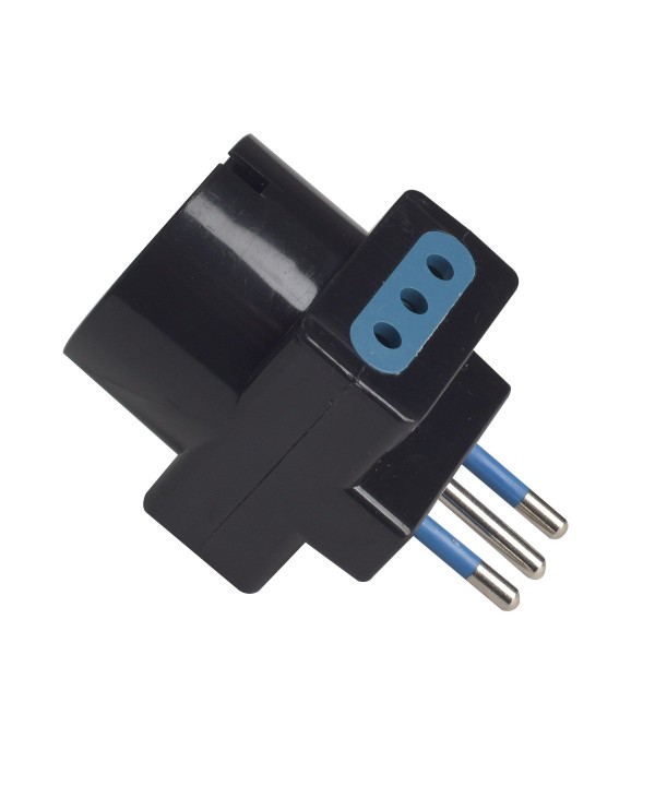 Adattatore Tripla Spina Elettrica 2P+T 10A con 2 Presa 10A 2P+T e 1 Presa Ita 10A / Schuko 16A 250V Max 1500W Nero