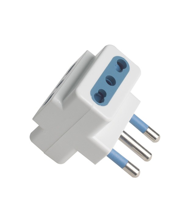 Adattatore Tripla Spina Elettrica 2P+T 16A con 3 Presa Bipasso 10A/16A 2P+T 250V Max 1500W Bianco