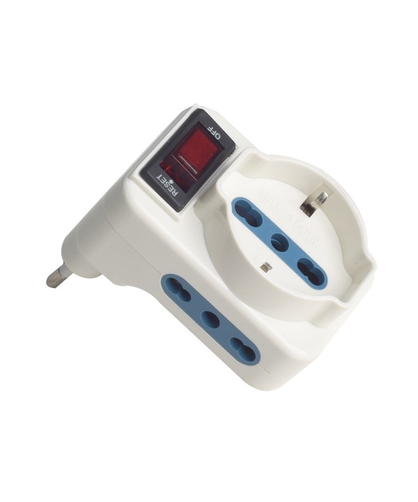 Adattatore Triplo con Interruttore Spina 10A con 2 Prese Bipasso 10A/16A e 1 Presa Universale 10A/16A Max 1500W Salvaspazio Bianco