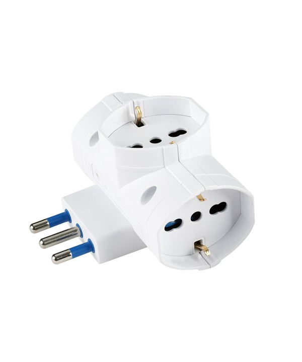 Adattatore Tripla Spina 16A con 3 Prese Universali Ita 10A/16A Schuko 16A 250V Max 1500W Bianco
