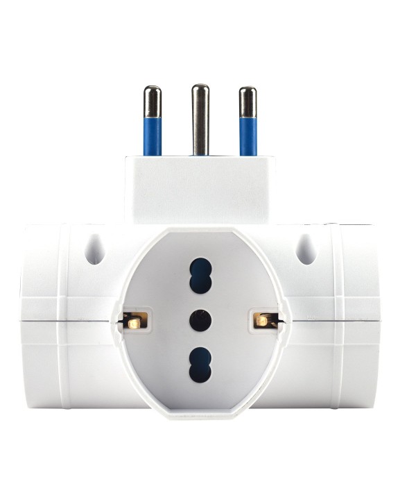 Adattatore con Interruttore Spina 10A con 3 Prese Universali Ita 10A/16A Schuko Spina Laterale Salvaspazio Bianco