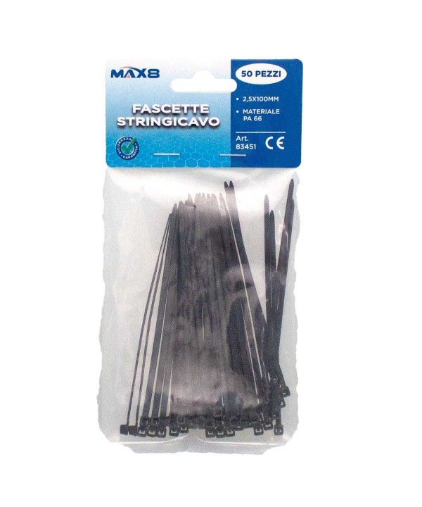 50 Pezzi Fascette Stringicavo Nero 2,5 X 100 MM
