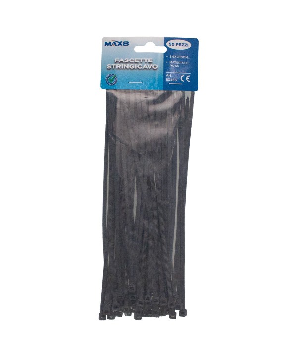 50 Pezzi Fascette Stringicavo Nero 3,6 X 200 MM