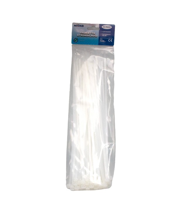50 Pezzi Fascette Stringicavo Bianco 4,8 X 300 MM
