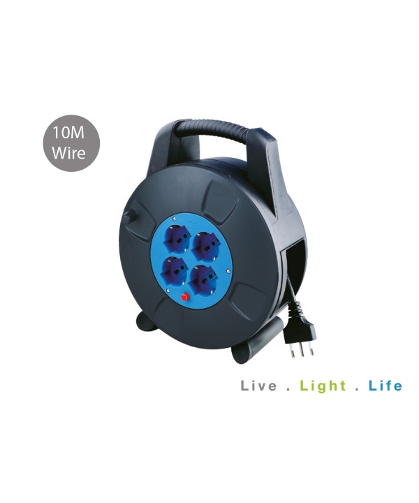Bobina Prolunga Cavo Elettrico Con Avvolgicavo 10 Metri Con Spina 16A e 4 Prese Bipasso Schuko Con Protezione Termica Ripristinabile 3x1.5 mmq SKU-8701